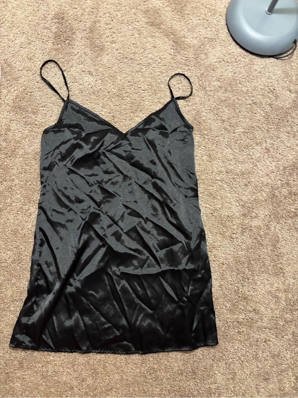 Black Satin Slip Dress - Spaghetti Strap